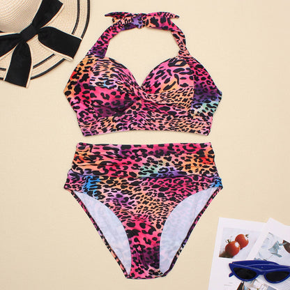 Sexy High Waist Bikinis 2025 New Halter Swimwear Women Swimsuit Female Bikini Set Print Bodysuit Bathing Suit Summer Biquini XXL