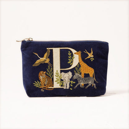 Velvet Clutch Makeup Bag Featuring Cute Animal Alphabet Print