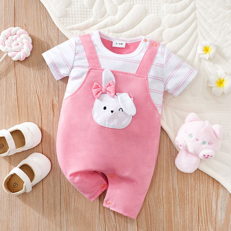 Baby Clothes Cute Cartoon Bow Rabbit Comfortable Soft Boy And Girl Summer Short Sleeved Baby Jumpsuit