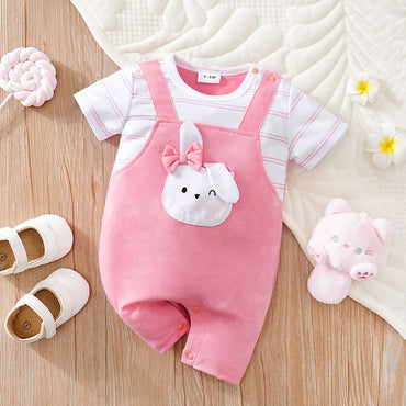 Baby Clothes Cute Cartoon Bow Rabbit Comfortable Soft Boy And Girl Summer Short Sleeved Baby Jumpsuit