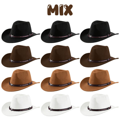 4-24Pcs Western Cowboy Hat for Men Women Adjustable Felt Cowgirl Hats Wide Brim Fedoras Hat for Adult Bachelor Party Costume