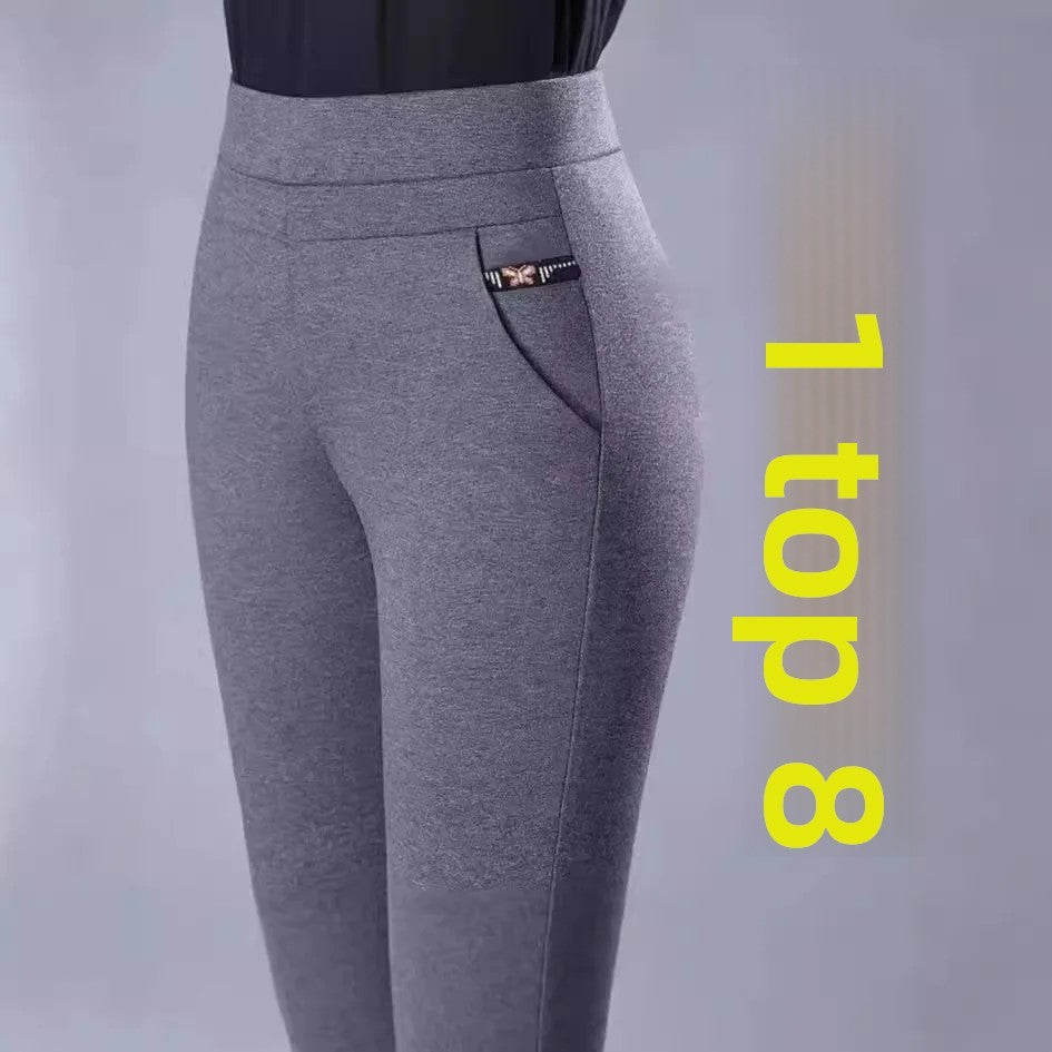 High Waist Thickened Fleece Elastic Straight Leg Pants plus Size Slimming Mom Jeans for Older Women Autumn Winter Trousers