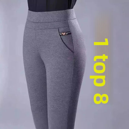 High Waist Thickened Fleece Elastic Straight Leg Pants plus Size Slimming Mom Jeans for Older Women Autumn Winter Trousers