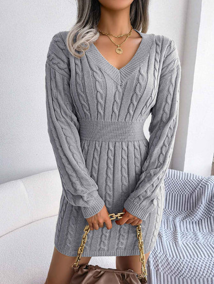 VigoCasey 2025 V Neck Casual Short Knit Dress Autumn Winter Women Solid Long Sleeve Dress Lady Khaki Bodycon Knitted Dresses
