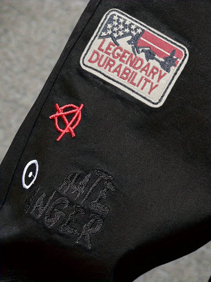 Men's slim fit jeans embroidered elastic straight leg denim pants