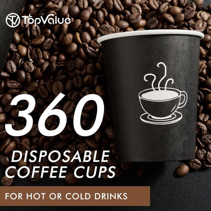 360 Pack 8 oz Paper Coffee Cups, Disposable Black Paper Cups for Hot Beverage, Drinking Water, Used for Cafes, Offices a