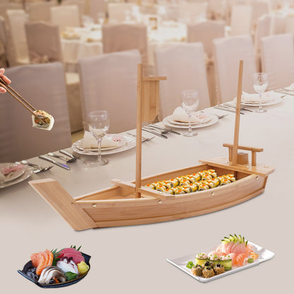 Sushi Boat Serving Tray 28in Large Size Bamboo Boat-Shaped Sushi Serving Tray for Party Buffet Dinner