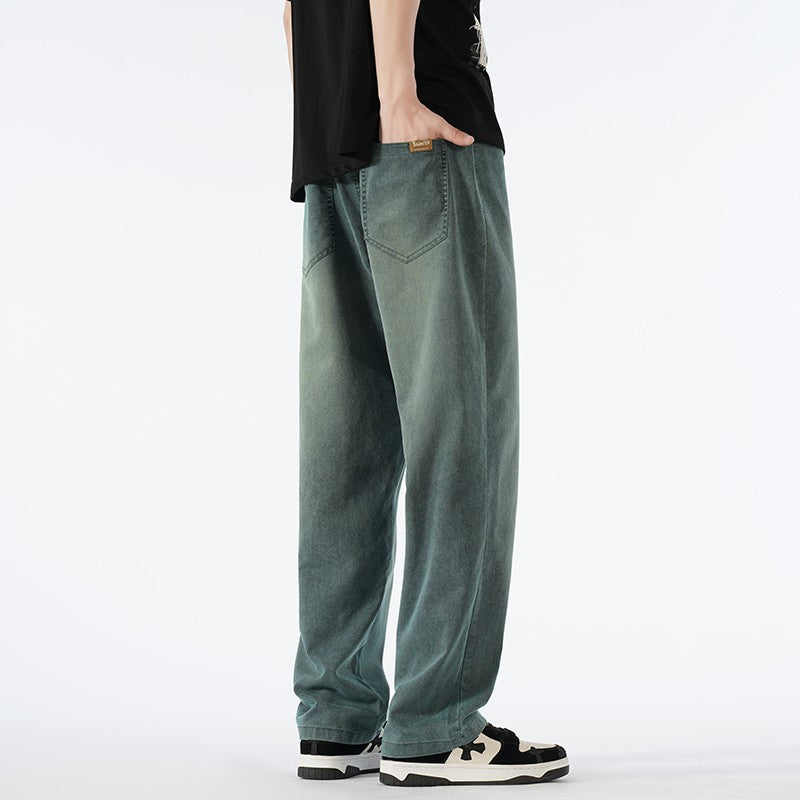 Calças jeans masculinas largas de perna reta, cintura alta, plus size, extra longas, 115cm, Primavera 190