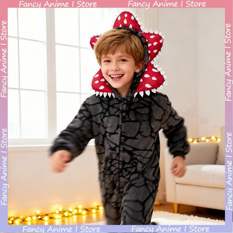 Adult Kids Flannel Human-eating Flower Ensemble Costume Funny Demogorgon Cosplay Costume Pajamas Fashion Cute Woman Man Homewear