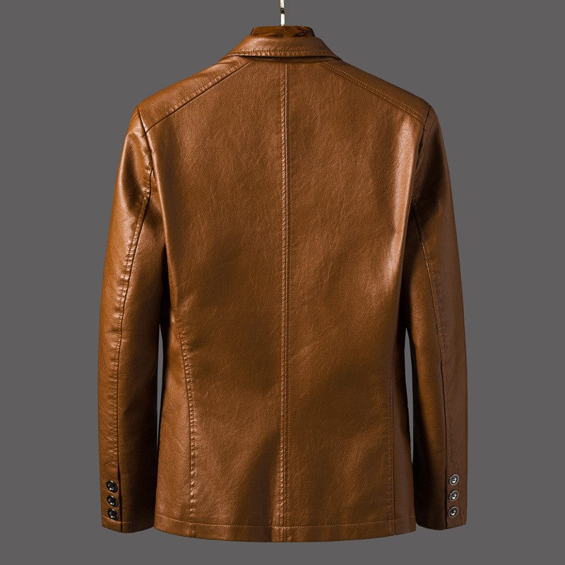 Spring/Autumn Leather Jacket - Plus Size Men's Youth Suit Collar Business Casual Leather Jacket European Sizes XS-3XL