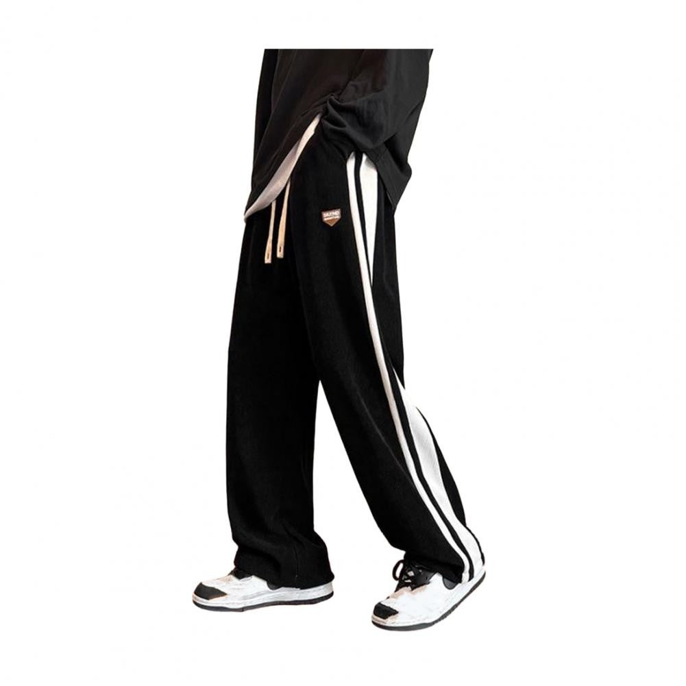Casual Loose Fit Trousers Men's Thick Plush Wide Leg Sweatpants with Drawstring Waist Casual Streetwear for Hip for Comfort