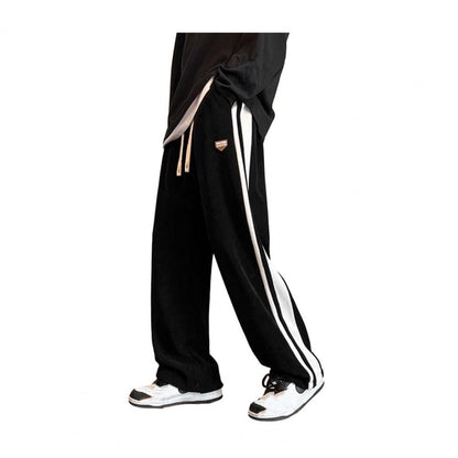 Casual Loose Fit Trousers Men's Thick Plush Wide Leg Sweatpants with Drawstring Waist Casual Streetwear for Hip for Comfort