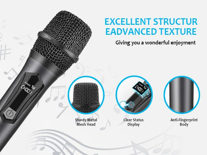 Microfones Sem Fio Aveek para Karaokê, Microfone para Caixas de Som com Receptor Recarregável para Festa, DJ, Casamento (2 Pacotes)