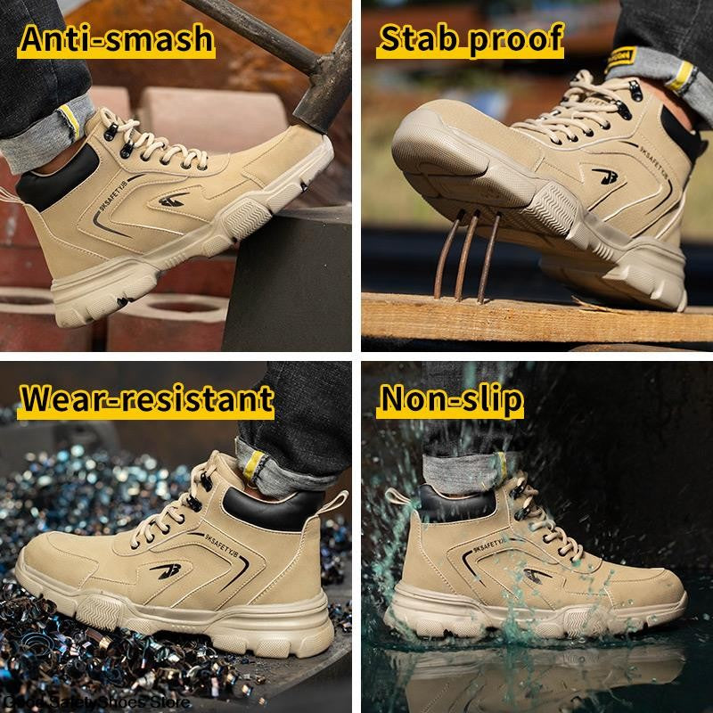 Botas de Segurança Masculinas com Biqueira de Aço Indestrutíveis para Construção Botas de Segurança à Prova de Perfurações Calçados de Trabalho Masculinos Protetores