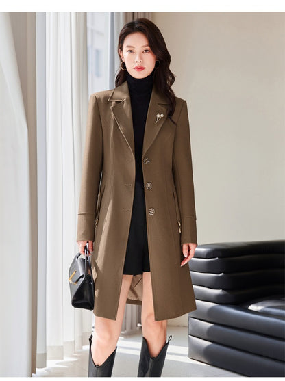 High End Female Coat Long Slim Trench Coat For Women’S England Single Breasted Khaki Women Windbreaker Larger Size Outwear