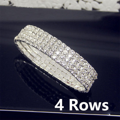 Luxuosa Pulseira Elástica de Cristal Zircônia AAA Branca Bling Cravejada Strass Feminina para Casamento