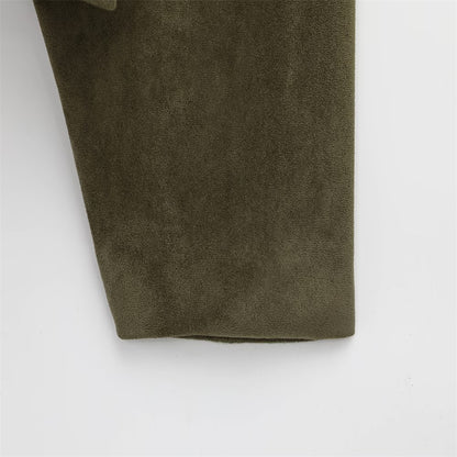 2025 Women Faux Suede Collared Jacket with Shoulder Straps Loose Fit Stylish Olive Green for Sale on