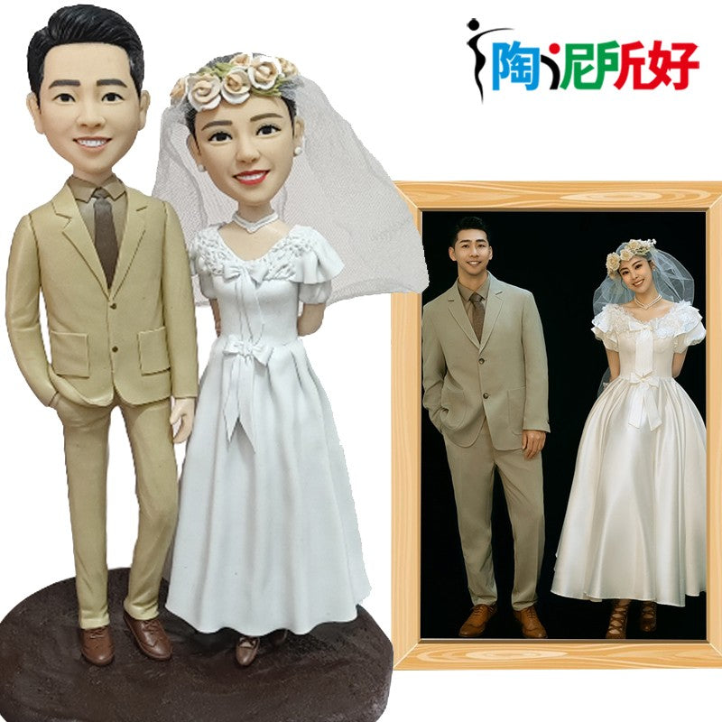 Custom Handmade Bobblehead Sculpture Figurines-Personalized Polymer Clay Doll from Your Photo-Wedding Anniversary Gifts for Wife
