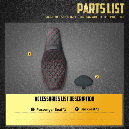 Assento de motocicleta para motorista e passageiro com encosto, almofadas de couro, assento de piloto para Harley Dyna Low Rider Fat Bob FLD 06-2017