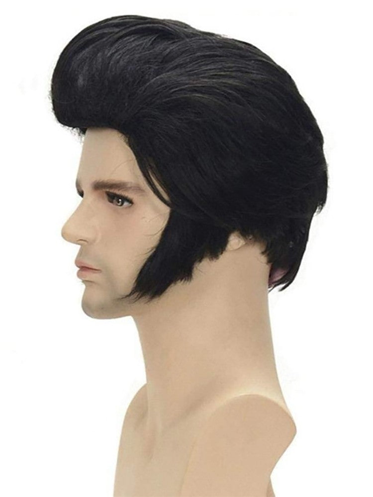 Elvis Presley Wig Glasses Mens Rock Singers Aron Presley Cosplay Wig Party Presley Black Synthetic Hair Wigs