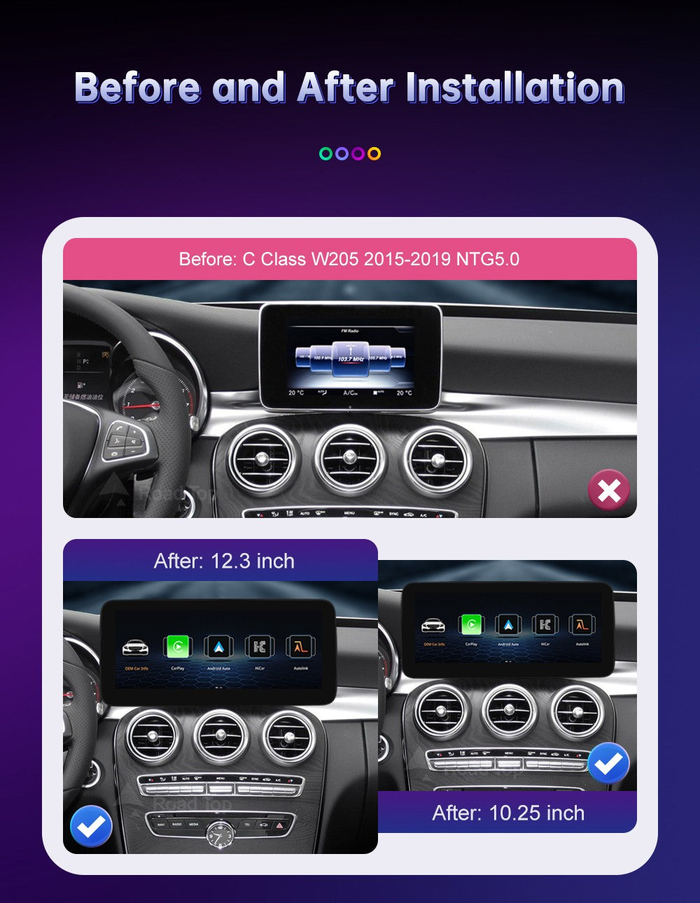 Wireless Carplay Linux Screen for Mercedes Benz W205 GLC A C V Class W447 CLA GLA 2015-2019 GPS With Android Auto Car Multimedia
