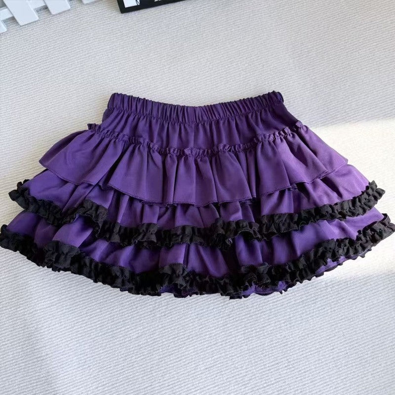 Purple Pumpkin Cake Skirt Women Y2k Short Fluffy White Lace Mini Skirts Girl's Sweet Lolita Pink A Line Pleated Skirts For Women