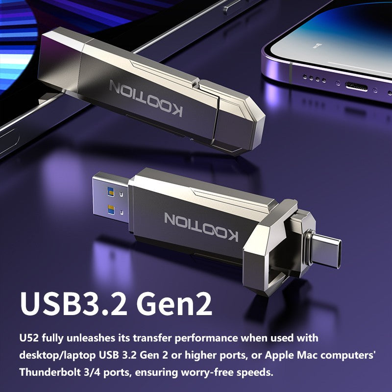 KOOTION U52 Portable Solid State Pen Drive USB 3.2 Gen 2 Type C Flash Drive 1TB 512GB 256GB Pendrive External SSD for PC iPhone