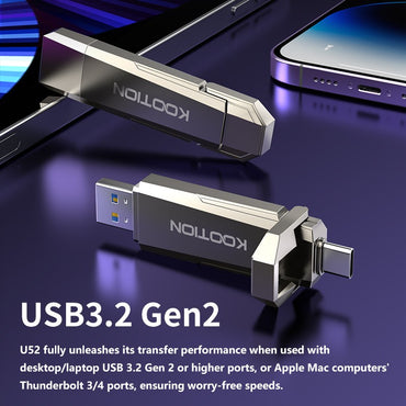KOOTION U52 Portable Solid State Pen Drive USB 3.2 Gen 2 Type C Flash Drive 1TB 512GB 256GB Pendrive External SSD for PC iPhone