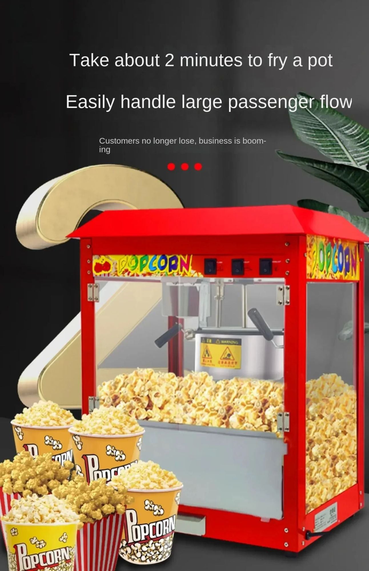 220V Commercial Popcorn Maker Machine, Large Capacity, Quick Heating, for Business Events and Parties