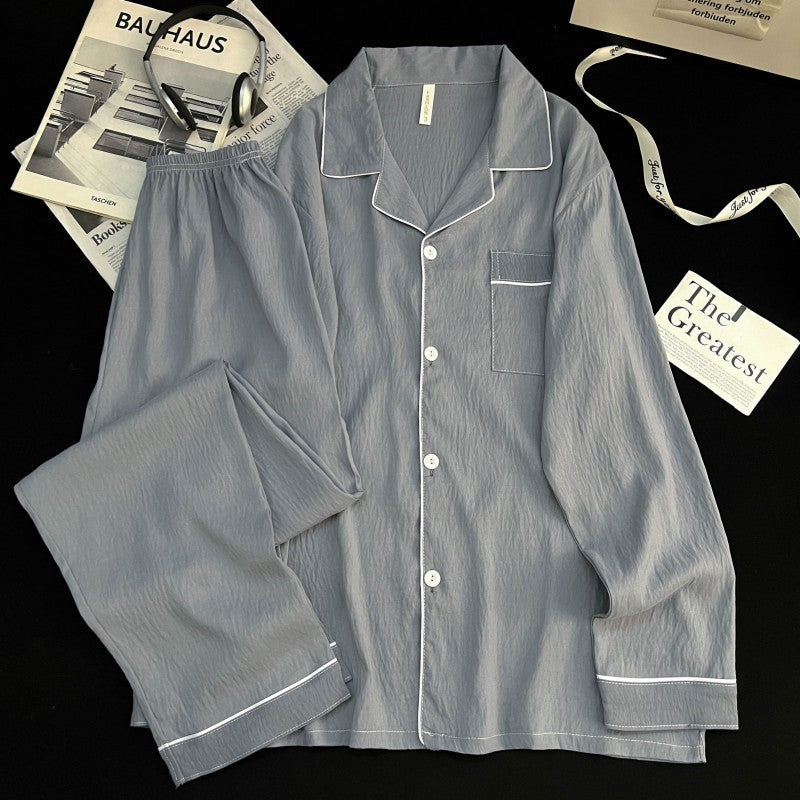 New Cloud Cotton Men's Pyjamas Spring/Autumn Cardigan Style Long-Sleeved Collared Lightweight Oversized Pyjamas Loungewear Set