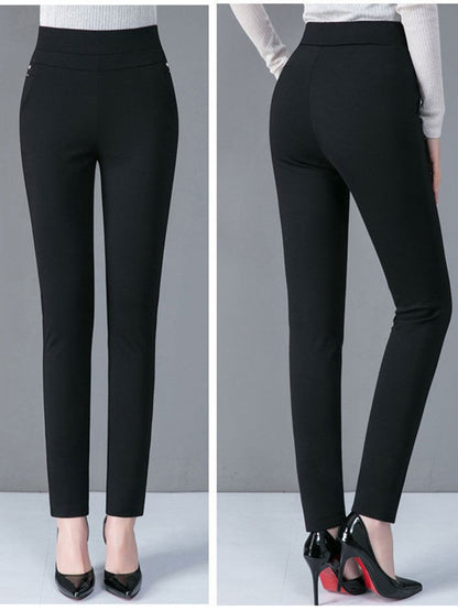 2025 Autumn Winter Casual Elegant Office Slimming Solid Color Fleecing Thick Thin Women's Pants Elastic Waist Tight Pencil Pants