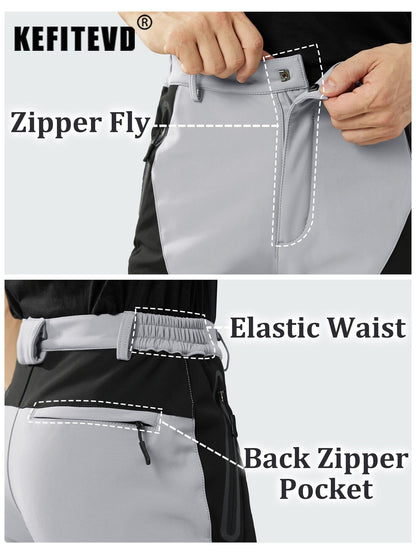 KEFITEVD Men's Winter Warm Snow Skiing Pants Waterproof Windproof Hunting Hiking Pants Trousers Outdoor Fleece Soft Shell Pants