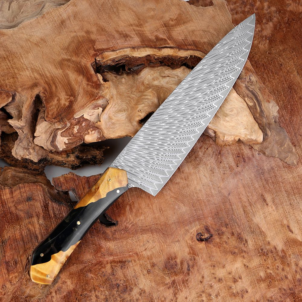 Conjunto de Facas de Chef XITUO Artesanais de Aço Damasco 1-5 peças, Facas de Cozinha Full Tang Extremamente Afiadas Santoku e Faca para Legumes, Cabo Ergonômico
