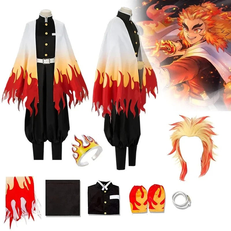 2026 Halloween Rengoku Kyoujurou Cosplay Anime  Cosplay Costume  Kimono Haori Wig Ring