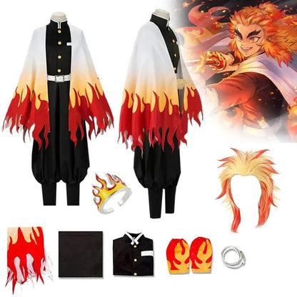 2026 Halloween Rengoku Kyoujurou Cosplay Anime  Cosplay Costume  Kimono Haori Wig Ring