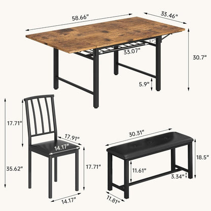 4-Piece Faux Wood Drop Leaf Dining Table with Storage Rack, Space Saving Breakfast Nook Table Set with 2 Backrest Chairs