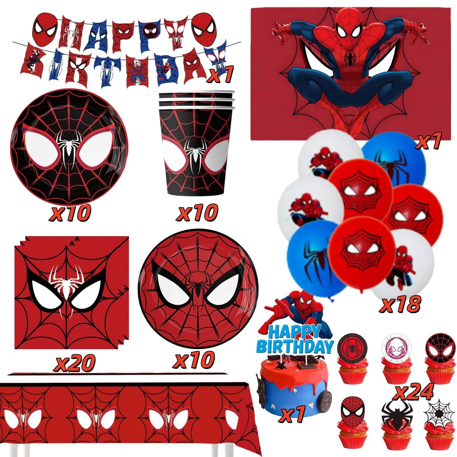 Mask Spider Hero Birthday Party Supplies Tableware Kit Plates Cups Tablecloth Backdrop Balloons Kids Party Decorations Favors