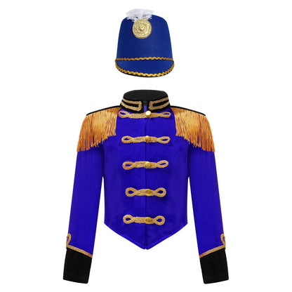 Girls Boys Marching Band Costume Outfits Circus Ringmaster Jacket Coat Team Performance Drummer Drum Major Uniform with Hat Sets