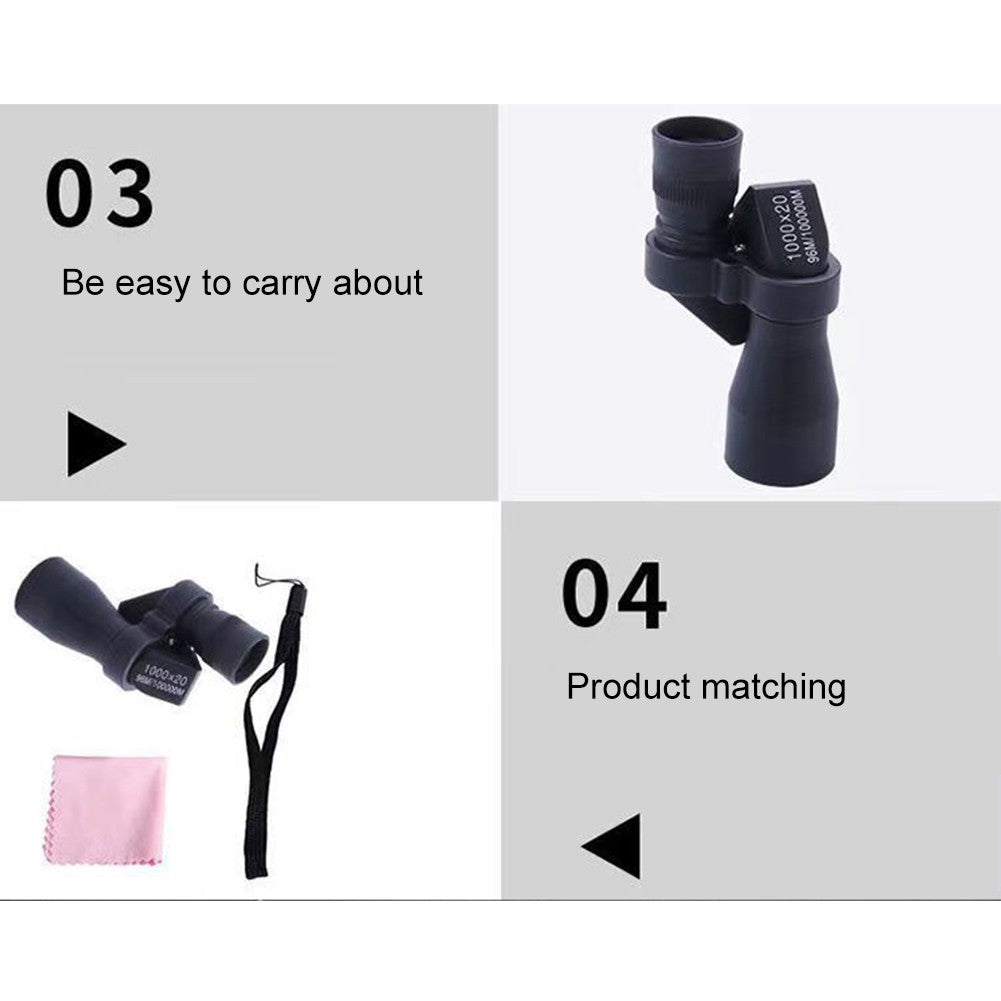 Telescópio Profissional Portátil Infantil 1000X20 Mini Telescópio Externo À Prova de Choque com Pano de Limpeza para Observação de Pássaros e Turismo