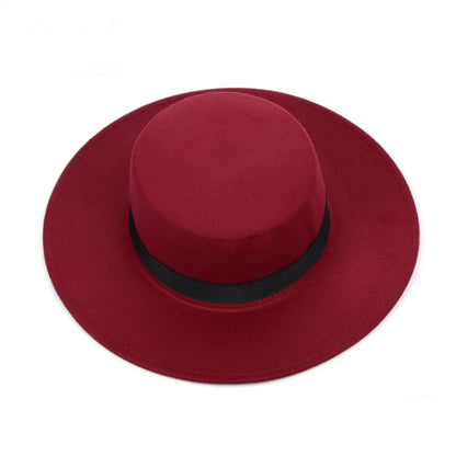 New Classic Solid Color Felt Fedoras Hat Belt for Men Women Blend Jazz Cap Wide Brim Simple Church Derby Flat Top Hat Mujer