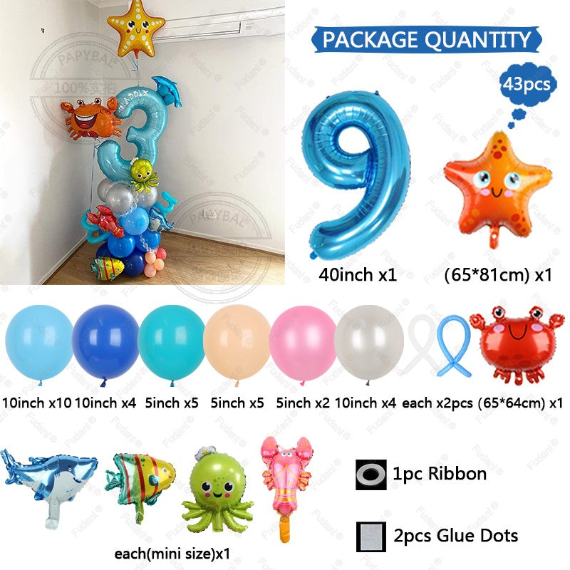 43Pcs Sea World Ocean Animal Balloons Set Birthday Party Decorations Kids Baby Shower Boy Under The Sea Party Supplies 2025