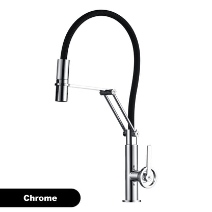 Torneira de Cozinha Moderna em Latão Cromado com Spray Retrátil 3 em 1, Função de Água Pura, Furo Único, Misturador de Pia Quente e Frio com 2 Alças