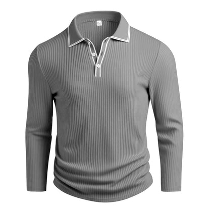 Spring And Autumn New Men's Striped Long Sleeve Polo Shirt Slim Fit Collar Multi Color Business And Leisure Versatile Men's Top