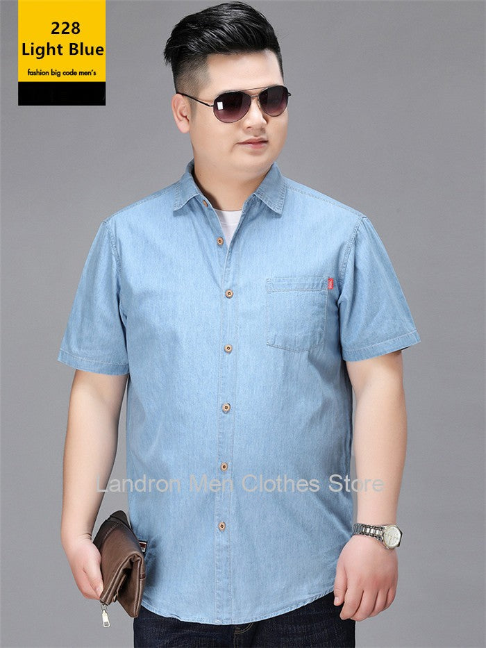 Denim Shirts Men Cotton Short Sleeve Summer Casual Jeans PLus Size 5XL 6XL 7XL Big Thin Boys Loose Blouse 8XL Man Male Camisa