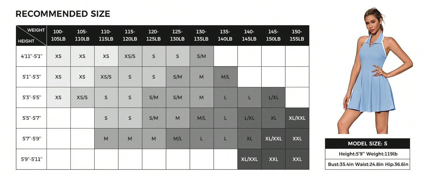 Fisoow Women's Tennis Skirt with Built in Shorts and Bra, Summer Backless Hanging Neck V-neck Yoga Golf Exercise Mini Dress