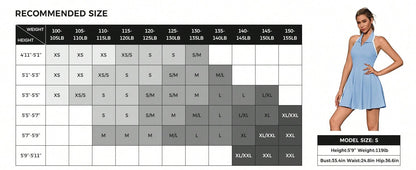 Fisoow Women's Tennis Skirt with Built in Shorts and Bra, Summer Backless Hanging Neck V-neck Yoga Golf Exercise Mini Dress