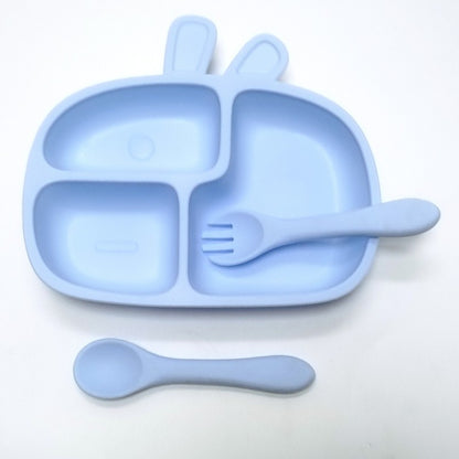 3pcs Children's silicone dinner plate set one-piece suction cup complementary plate compartment plate eating training