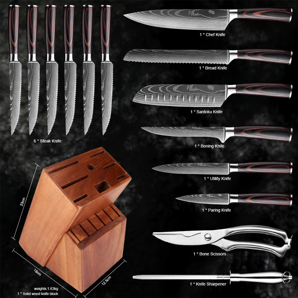 Conjunto de facas de cozinha japonesas 15 peças de chef profissional ultra afiadas para corte muito rápido com suporte tesoura afiador