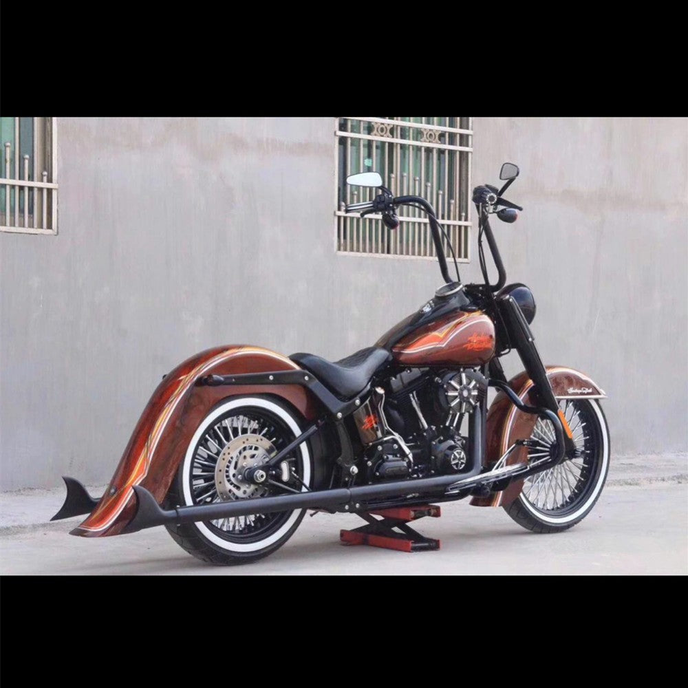 Black Chrome Dual Exhaust System Muffler For Harley Softail Heritage Classic Fat Boy Deluxe Slim Cross Bones 1997-2017