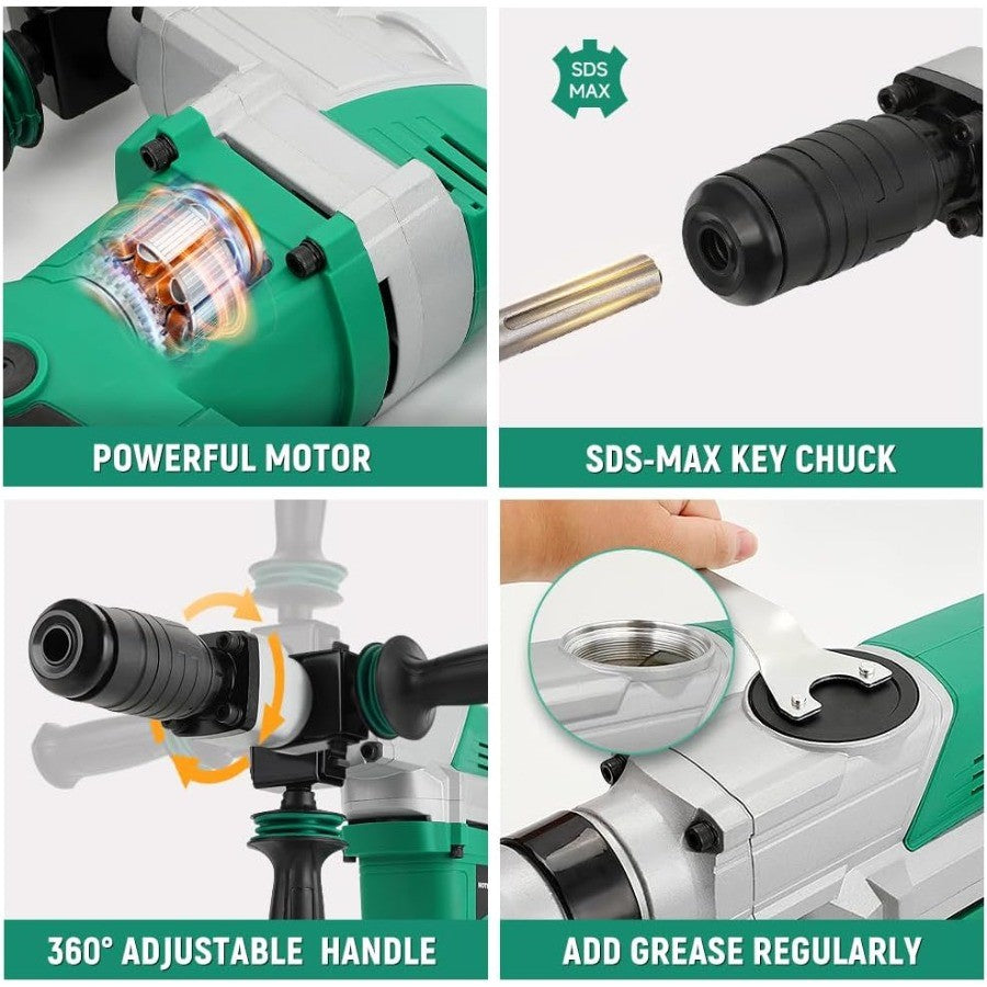 Martelo Demolidor Elétrico 1500W para Serviço Pesado SDS-MAX Quebrador de Concreto com Talhadeira Chata para Construção e D